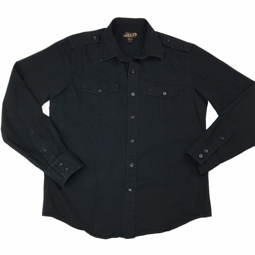 Helix Mens Long Sleeve Button Up Shirt Black Patch